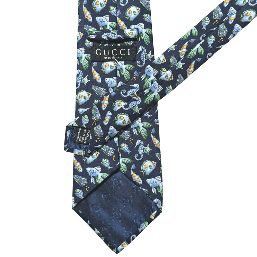 GUCCI • Vintage Fish Seahorse Business Classic Tie - Picture 5 of 10